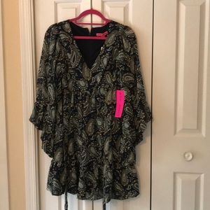 Navy blue paisley print Dress with hippie sleeves